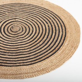 Round Jute Rug Black Striped