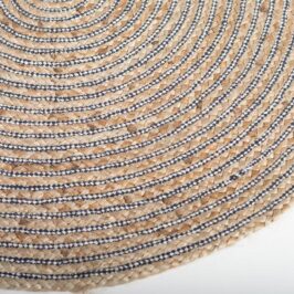 Round Jute Rug Black Striped