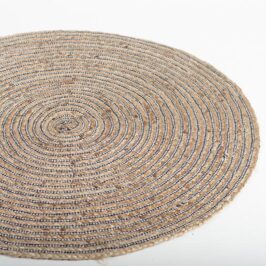 Round Jute Rug Black Striped