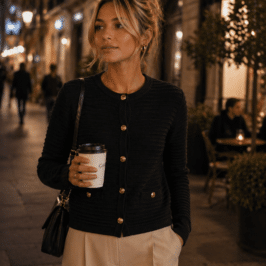 Black Cardi Gold Buttons