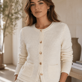 Winter White Cardi Gold Buttons