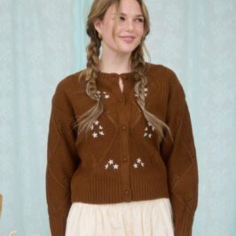 Brown Embroidered Cardigan